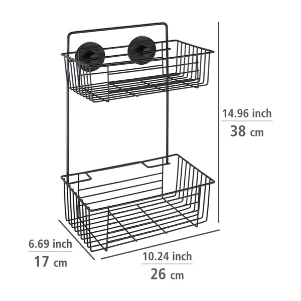 Čierna nástenná dvojposchodová polica do kúpeľne Wenko Vacuum-Loc® Pavia-image-1
