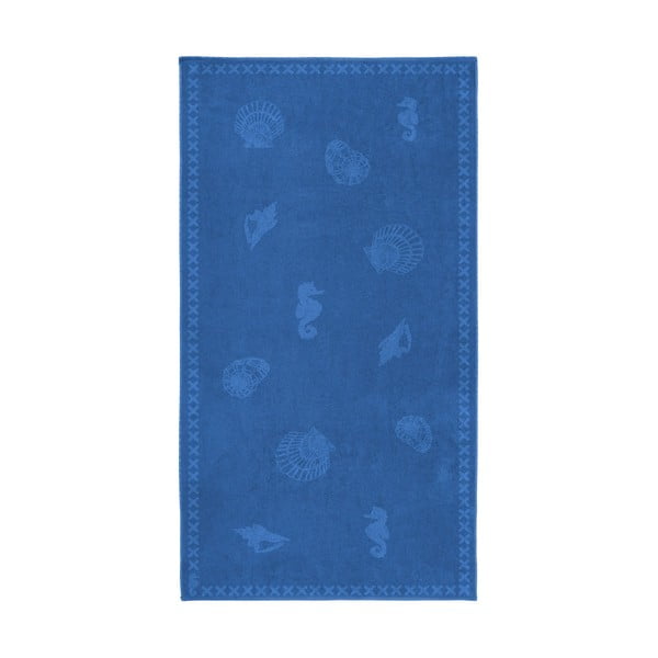 Modrá bavlnená osuška Seahorse Shells, 200 × 100 cm