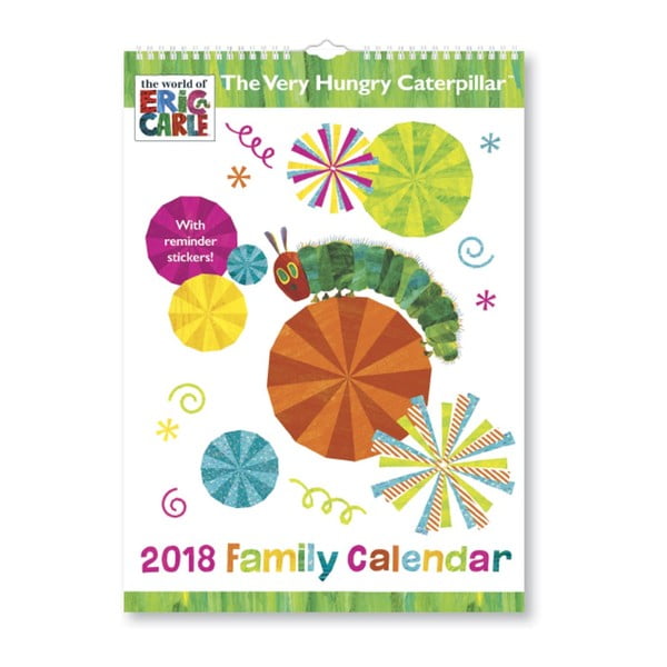 Nástenný rodinný kalendár na rok 2018 s lepiacimi papierikmi Portico Designs Hungry Caterpillar, A3
