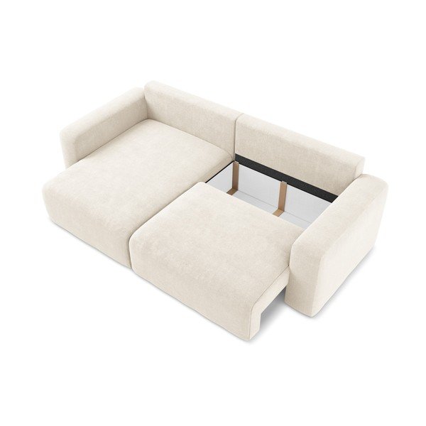 Krémová ženilková rozkladacia/s úložným priestorom rohová pohovka (ľavý roh/s leňoškou) Kona – Makamii-image-4