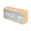 LED budík v striebornej farbe a dekore svetlého dreva Karlsson Mirror