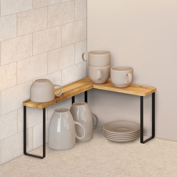 Drevené prídavné poličky v matnej čierno-prírodnej farbe v súprave 2 ks 27x8 cm York – Metaltex-image-1
