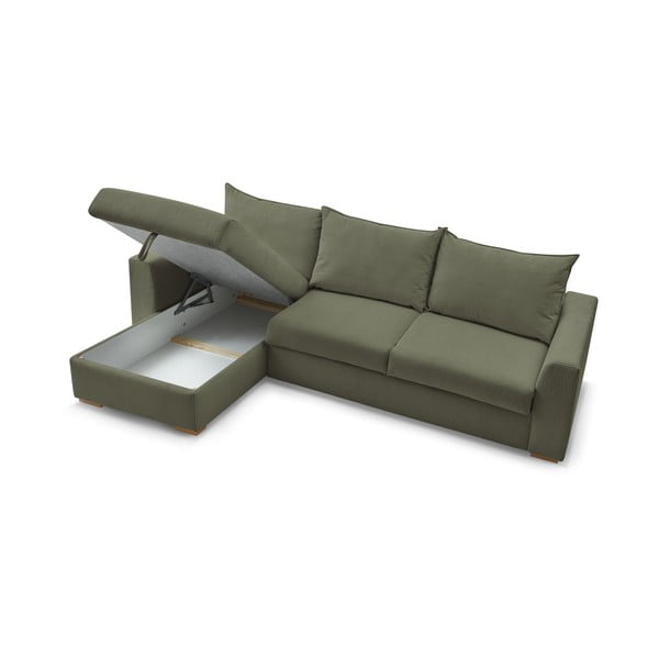 Zelená menčestrová rozkladacia rohová pohovka (variabilná) Augustin – Bobochic Paris-image-4