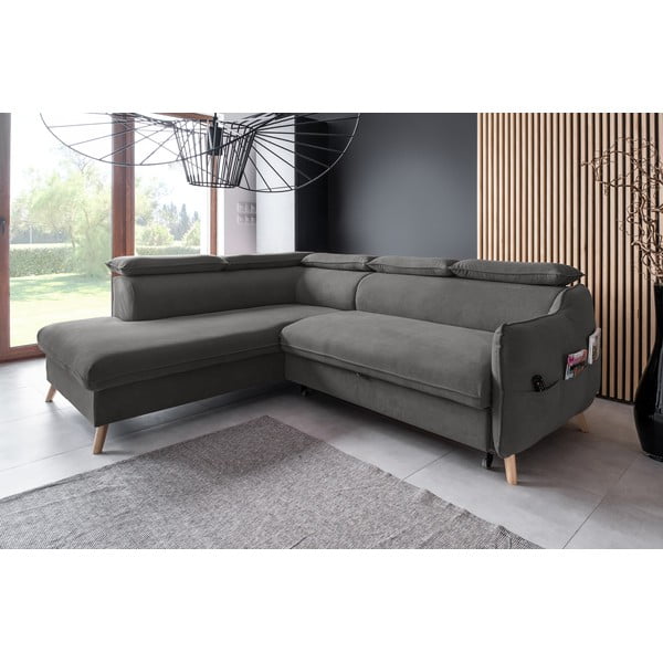 Tmavosivá zamatová rozkladacia rohová pohovka (ľavý roh) Sweet Harmony – Miuform-image-3