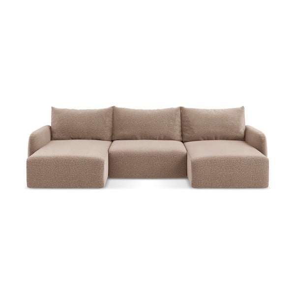 Svetlohnedá rozkladacia/s úložným priestorom rohová pohovka Kalena – Makamii