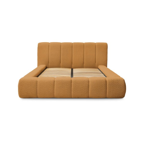 Čalúnená dvojlôžková posteľ s úložným priestorom s roštom 160x200 cm v horčicovej farbe Denali – Bobochic Paris-image-3