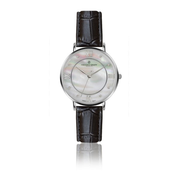 Dámske hodinky s čiernym remienkom z pravej kože Frederic Graff Silver Liskamm Croco Black Leather