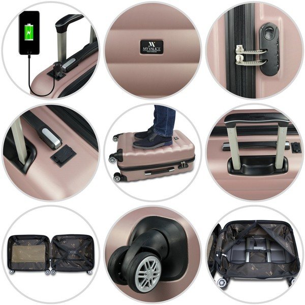 Zelený cestovný kufor na kolieskach s USB portom My Valice COLORS RESSNO Cabin Suitcase-image-4