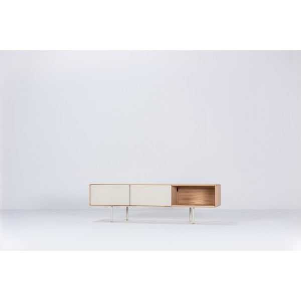 TV stolík z dubového dreva v bielo-prírodnej farbe 160x48 cm Fina – Gazzda-image-2