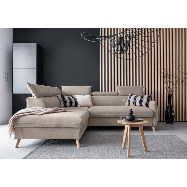 Béžová zamatová rozkladacia rohová pohovka (ľavý roh) Sweet Harmony – Miuform-image-1