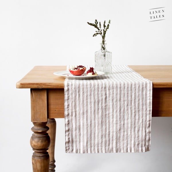 Ľanový behúň na stôl 40x200 cm Natural White Stripes – Linen Tales