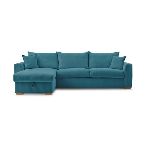 Modrá menčestrová rozkladacia rohová pohovka (variabilná) Augustin – Bobochic Paris