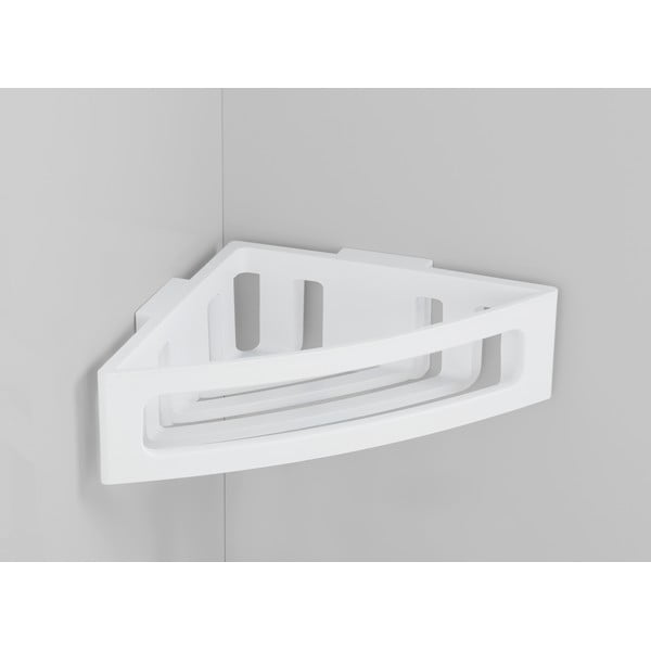 Biela rohová samodržiaca plastová kúpeľňová polička Bralia - Wenko-image-1