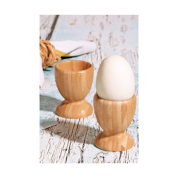 Sada 2 stojanov na vajíčka z bambusového dreva Kutahya, Ø 6 cm