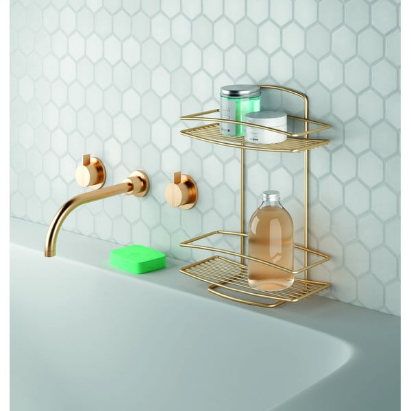 Oceľová kúpeľňová polička v zlatej farbe Onda – Metaltex-image-1