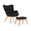 Čierne menčestrové kreslo s podnožkou Niko – Ropez