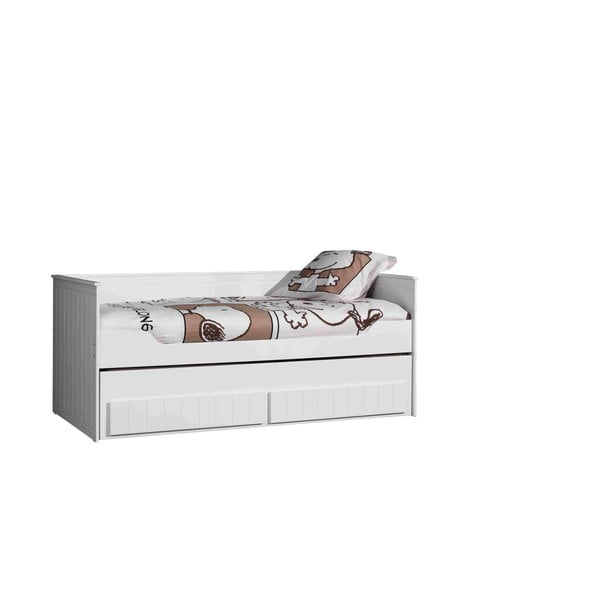 Biela detská posteľ z borovicového dreva s výsuvným lôžkom s úložným priestorom 90x200 cm Robin – Vipack