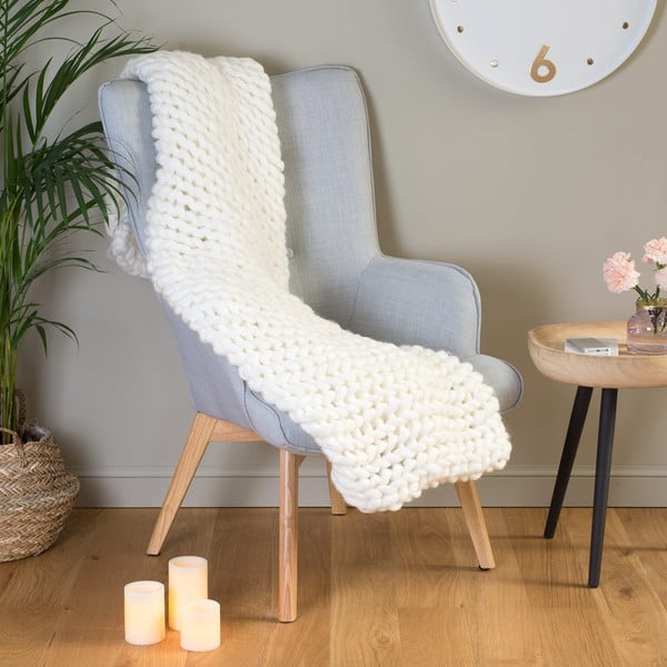 Biely pletený prikrývka Le Studio XXL Knitting Throw, 127 x 152 cm