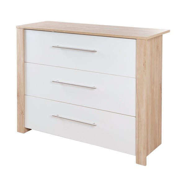 Nízka detská komoda v dekore duba s prebaľovacím pultom v bielo-prírodnej farbe 112x98 cm – Roba-image-2