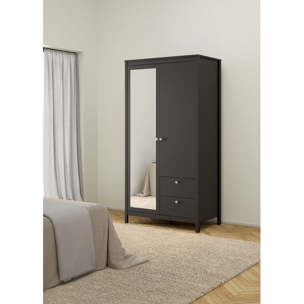 Čierna šatníková skriňa so zrkadlom 102x199x58 cm Madrid – Tvilum-image-3