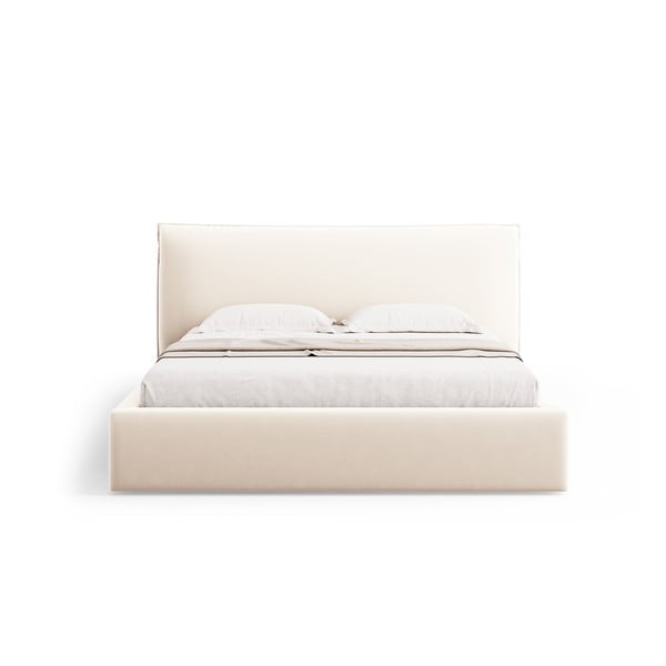 Krémovobiela čalúnená dvojlôžková posteľ s úložným priestorom a roštom 180x200 cm Elio – Milo Casa-image-2