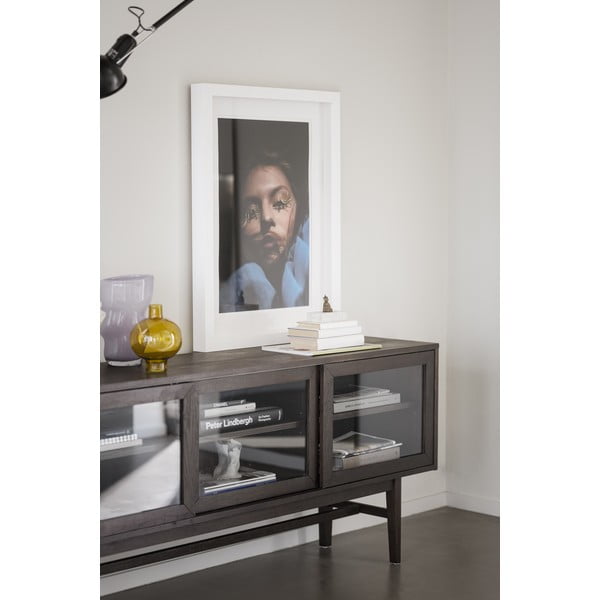 Hnedá vitrína v dekore duba s posuvnými dverami 170x75 cm Hazelton – Rowico-image-3