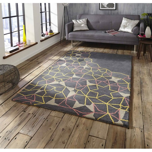Sivo-žltý koberec Think Rugs Spectrum Grey Stars, 150 x 230 cm