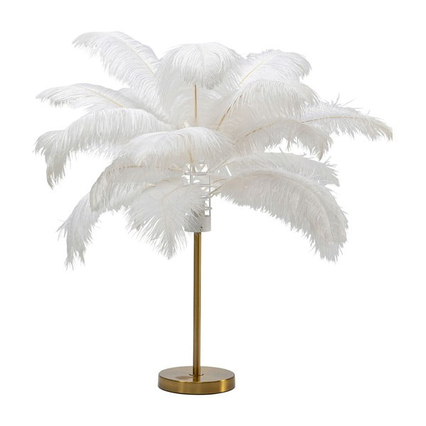 Biela stolová lampa s tienidlom z peria (výška 60 cm) Feather Palm – Kare Design
