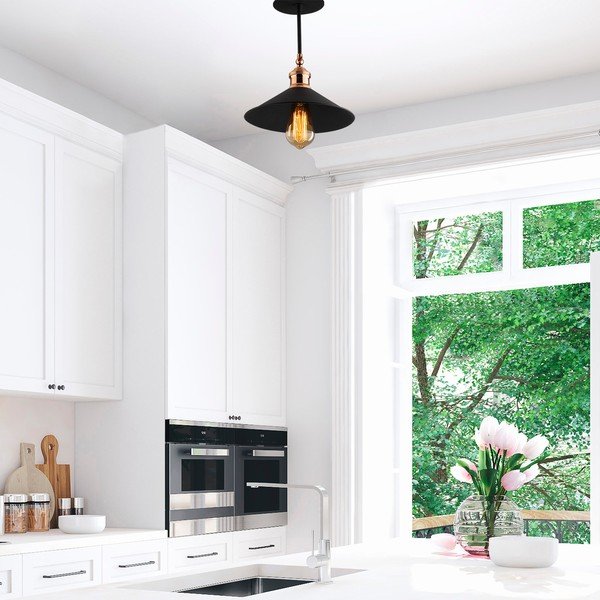 Čierne stropné svietidlo s kovovým tienidlom ø 24 cm Berceste – Opviq lights-image-3