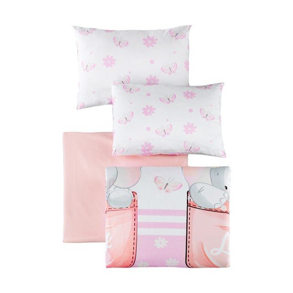 Biele/ružové detské obliečky do postieľky z bavlny Renforcé s plachtou/4-dielne 100x150 cm Lovely – Mijolnir-image-2