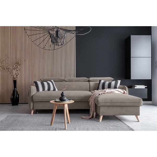 Svetlohnedá zamatová rozkladacia rohová pohovka (pravý roh) Sweet Harmony – Miuform-image-1