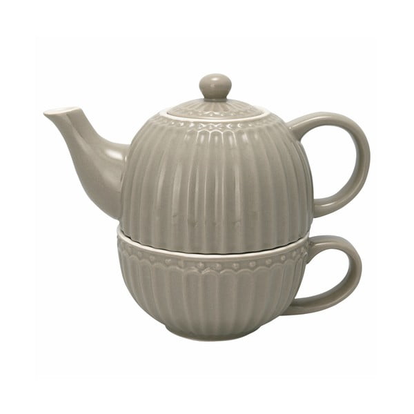 Sivá kanvica na čaj s hrnkčekom Green Gate Alice