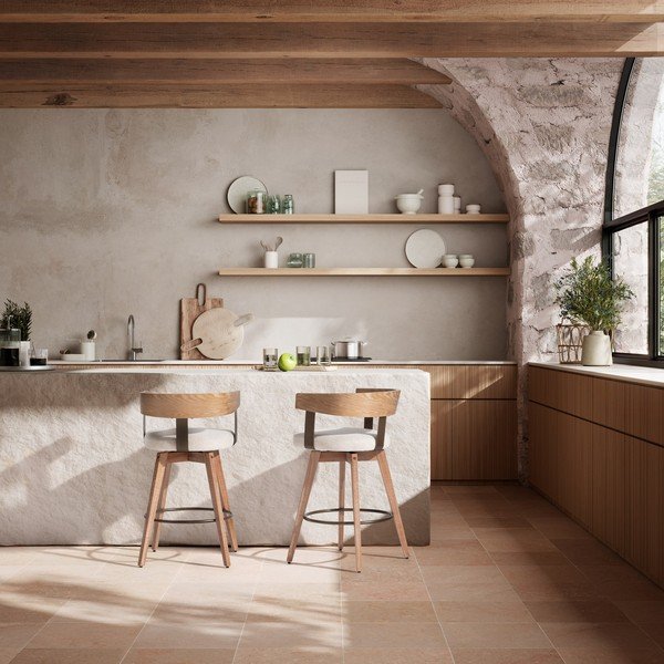 Krémovobiele/v prírodnej farbe čalúnené barové stoličky v súprave s podrúčkami 2 ks Ilia – MOME-image-1