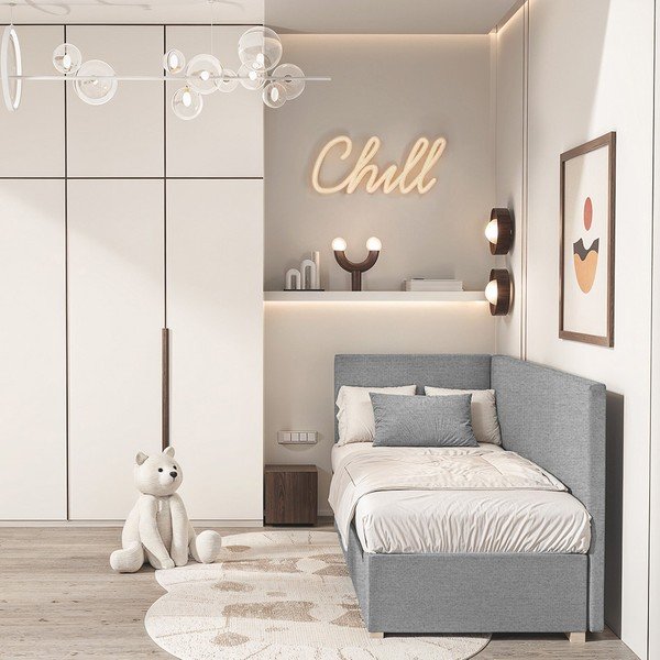 Sivá rohová detská posteľ s úložným priestorom s matracom 90x200 cm Flexi – Ghado-image-1
