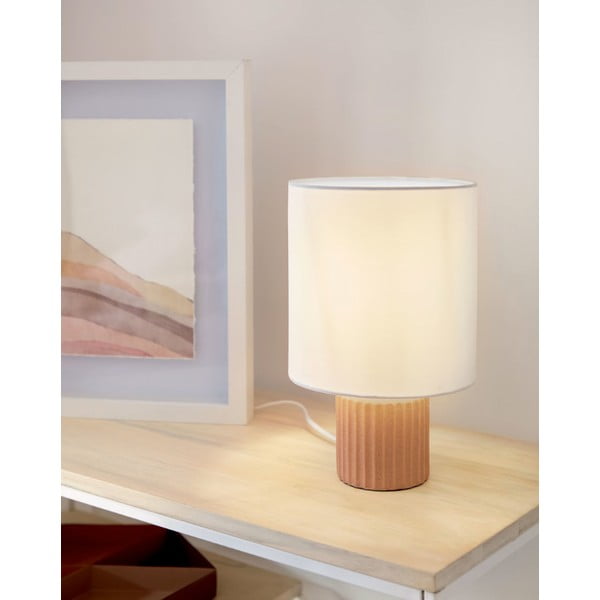Stolová lampa s textilným tienidlom v bielo-prírodnej farbe (výška 28 cm) Eshe - Kave Home-image-1