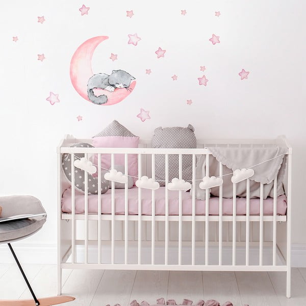 Ružové detské samolepky na stenu Ambiance Magic Cat-image-1