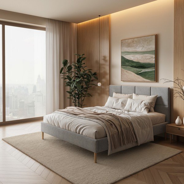 Sivá čalúnená dvojlôžková posteľ s roštom 160x200 cm Alano – MESONICA-image-1