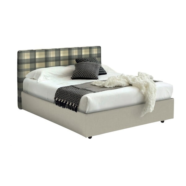 Béžová jednolôžková posteľ s úložným priestorom a kockovaným poťahom 13Casa Ninfea, 120 x 190 cm