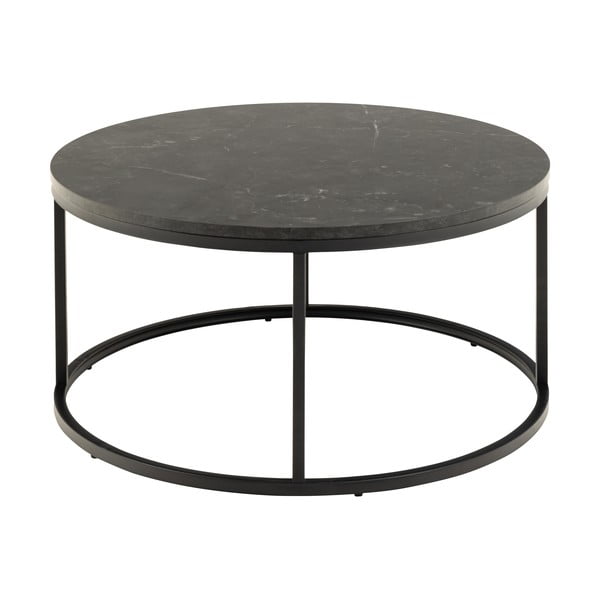 Čierny okrúhly konferenčný stolík s doskou v dekore mramoru ø 80 cm Spiro – Actona