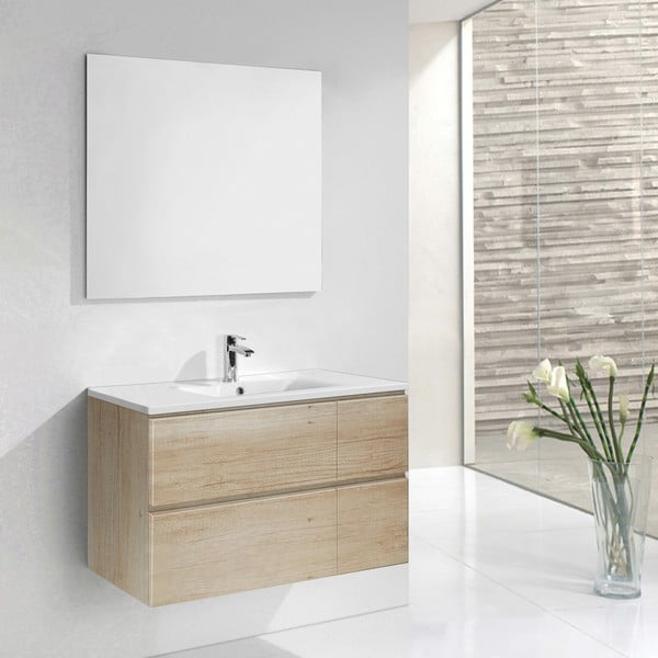 Kúpeľňová skrinka s umývadlom a zrkadlom Monza, dekor dreva, 120 cm