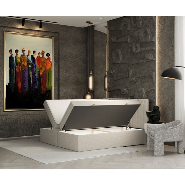 Béžová boxspring posteľ s úložným priestorom 140x200 cm Spencer – Maison de Rêve-image-2
