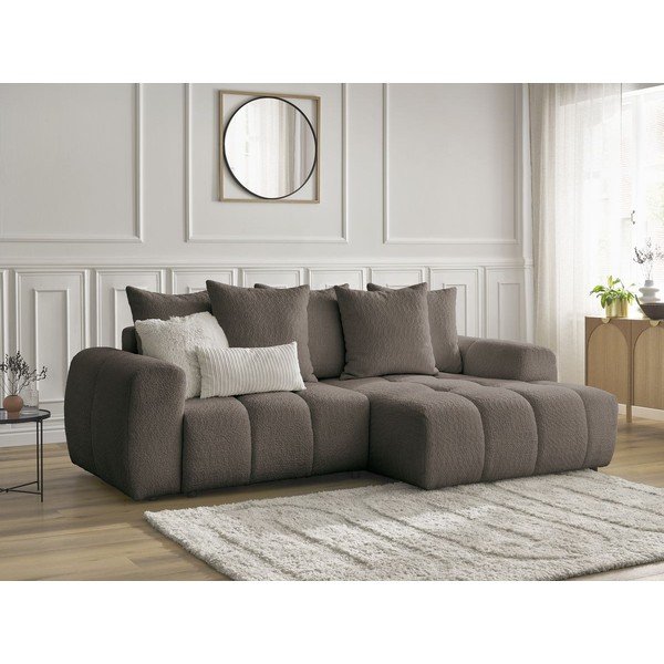 Hnedá rozkladacia/s úložným priestorom rohová pohovka z textílie buklé (pravý roh/s leňoškou) Roxelane – Bobochic Paris-image-3