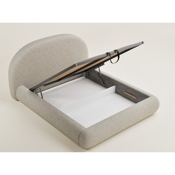 Béžová čalúnená dvojlôžková posteľ s úložným priestorom s roštom 180x200 cm Maumere – Maison de Rêve-image-3