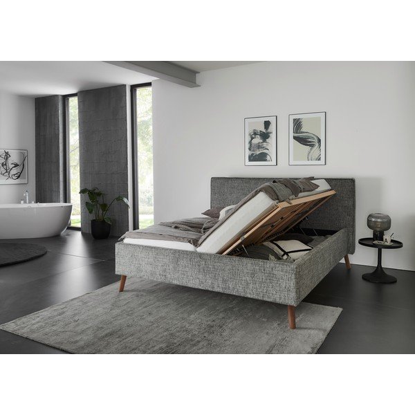 Sivá čalúnená dvojlôžková posteľ s úložným priestorom s roštom 180x200 cm Riva – Meise Möbel-image-3
