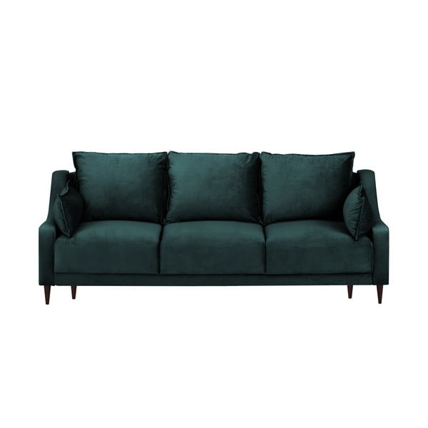 Modrozelená zamatová rozkladaca pohovka s úložným priestorom Mazzini Sofas Freesia, 215 cm