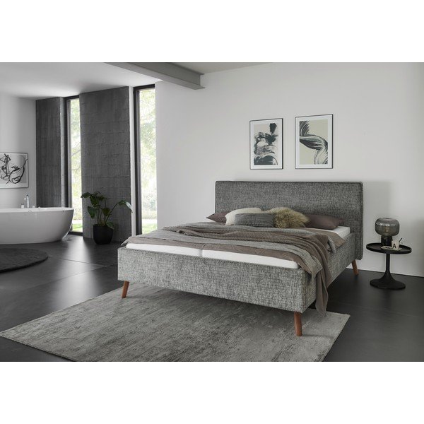 Sivá čalúnená dvojlôžková posteľ s úložným priestorom s roštom 180x200 cm Riva – Meise Möbel-image-1