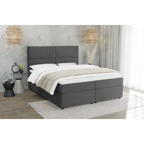 Tmavosivá boxspring posteľ s úložným priestorom 180x200 cm Rico – Ropez-image-1