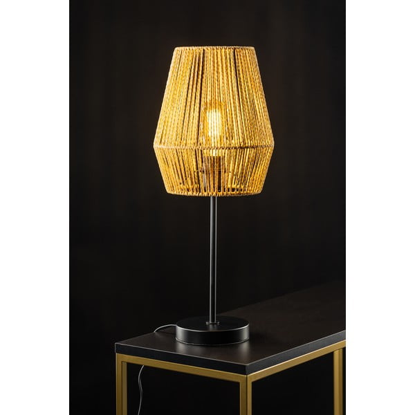 Stolová lampa v čierno-prírodnej farbe s tienidlom z trstinového výpletu (výška 55 cm) Eranko – GTV-image-1