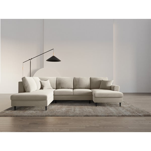 Béžová zamatová rozkladacia/s úložným priestorom rohová pohovka (ľavý roh/do "U") Kyoto – Cosmopolitan Design-image-2