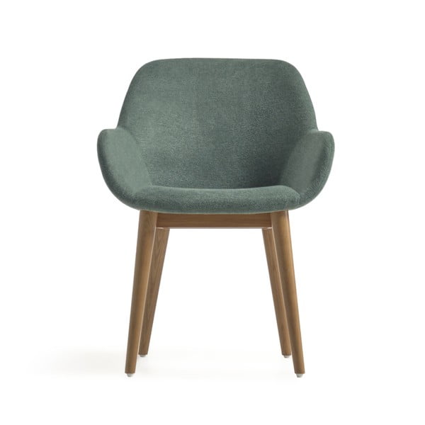 Zelené čalúnené jedálenské kreslo s podrúčkami Konna – Kave Home-image-2